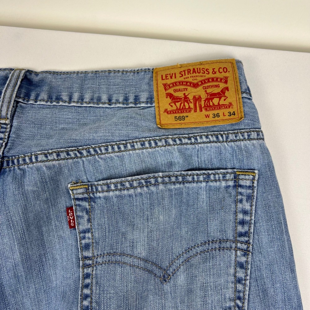 Levi's Jeans 569 Loose Straight 36x34 Light Wash Denim Good Mens Blue Casual - Picture 5 of 12